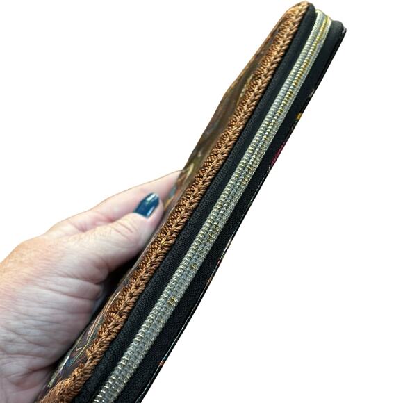 Sakroots zip around wallet clutch purse brown birds coated canvas coin pocket - Picture 5 of 9